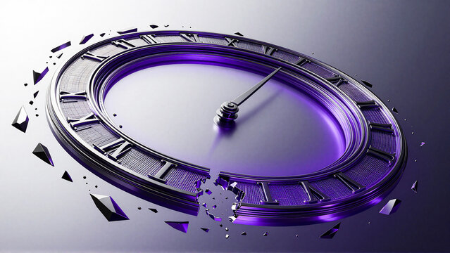 Broken Purple Clock Concept Representing Lost Time