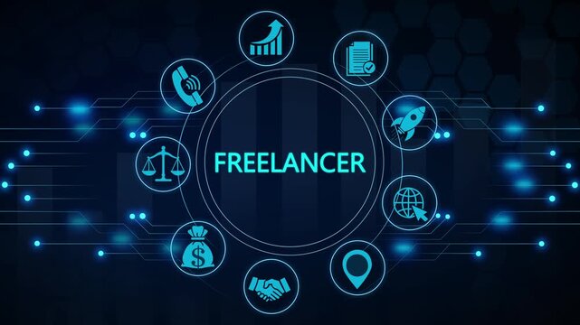 Freelancer digital nomad lifestyle concept with global network connections and remote work symbols freelancer lifestyle