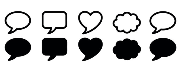 Fototapeta premium Speech Bubble and Heart Chat Icon Collection in Outline and Solid Style for Messaging Communication Vector Set