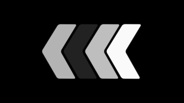 Row of white chevron arrows pointing leftward on black. Direction chevron arrows symbol for website menu interface navigation. Animated chevron arrows.