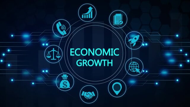 Digital economic growth concept: futuristic business finance infographic animation digital economy
