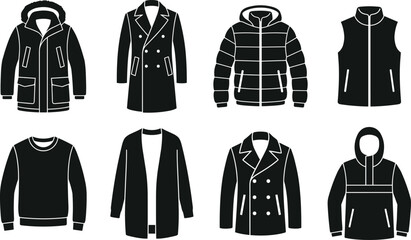 Set of Winter Outerwear and Coat Icons Featuring Trendy Apparel Silhouettes for Fashion Design © Mdjoshel 