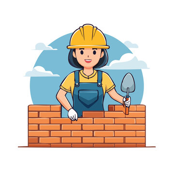 Cartoon Female Construction Worker with Trowel