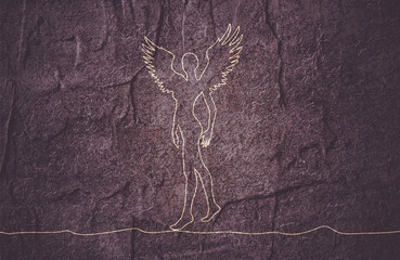 Fototapeta premium Fantasy woman angel with huge bird wings. Lady goddess.