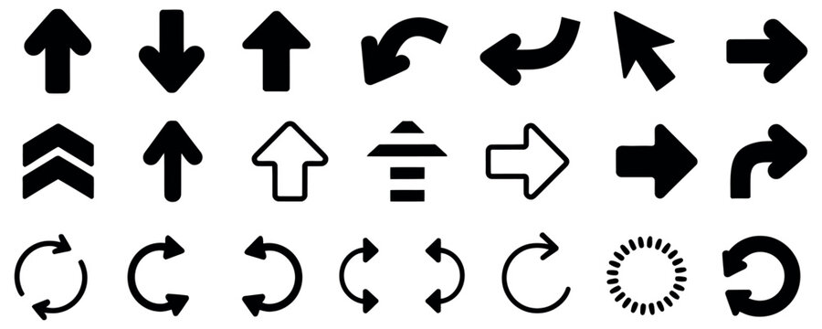 Arrow Icon Collection with Direction Navigation Refresh Undo Redo and Rotation Symbols Vector Set