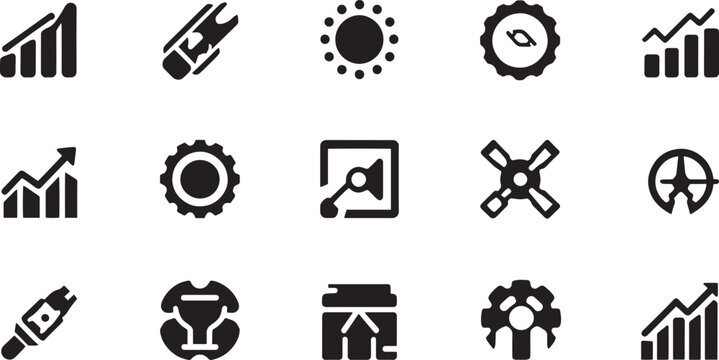 Business analytics data tracking and operational system line icon set
