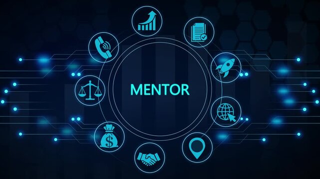 Mentor leadership development concept animation with connected guidance coaching