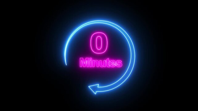 Neon two minute timer with circular arrow outline. Time management timer circle for digital countdown message. Animated timer circle graphic loop.