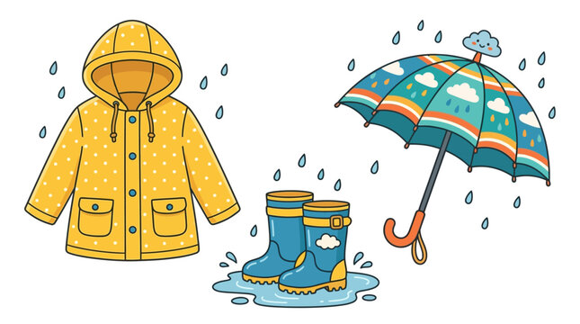 Rainy day outfit with yellow raincoat, boots, and umbrella outdoors