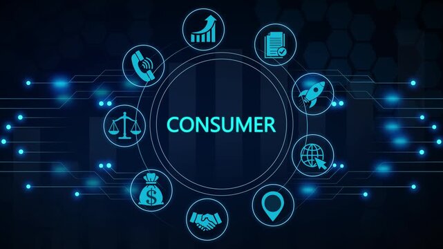 Consumer behavior analytics dashboard with data flow animation, modern ui business intelligence visualization