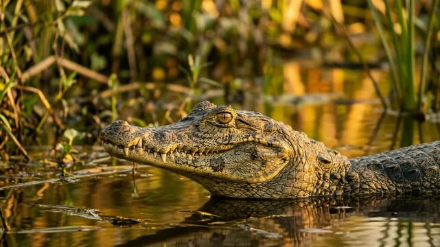 caiman resting close up in pantanal wetlands brazil golden light video