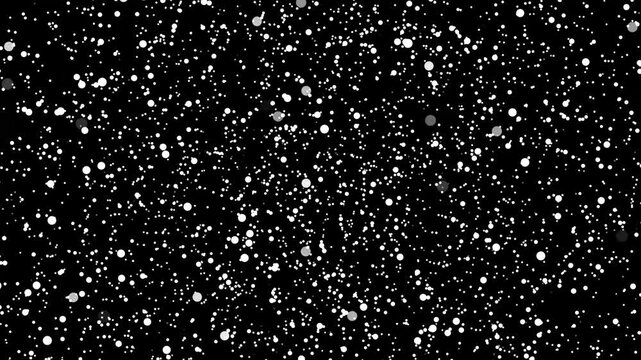 Black background with scattered white and gray dots. Abstract particle texture for futuristic database presentation. Motion graphics particle design.