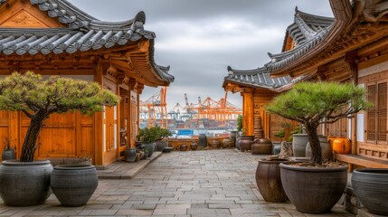 Obraz premium Perfectly Preserved Traditional Hanok Village Courtyard in Korea