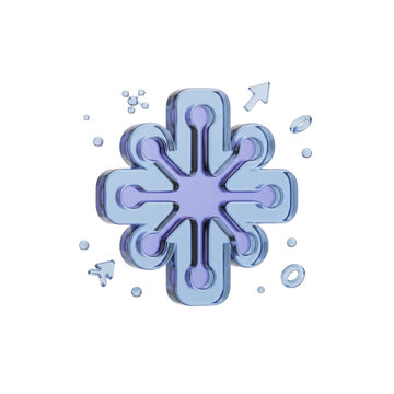 3D AI automation icon with glass texture and purple gradient nodes for digital technology and business software solutions with transparent background