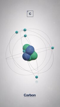 Seamlessly Looped Animated Carbon Atom - Vertical Element of the Periodic Table