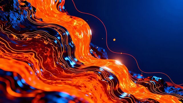 Abstract flowing orange and blue liquid