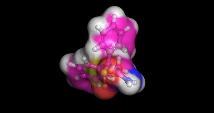 Modafinil, central nervous system stimulant and wakefulness-promoting agent, 3D molecule 4K spinning