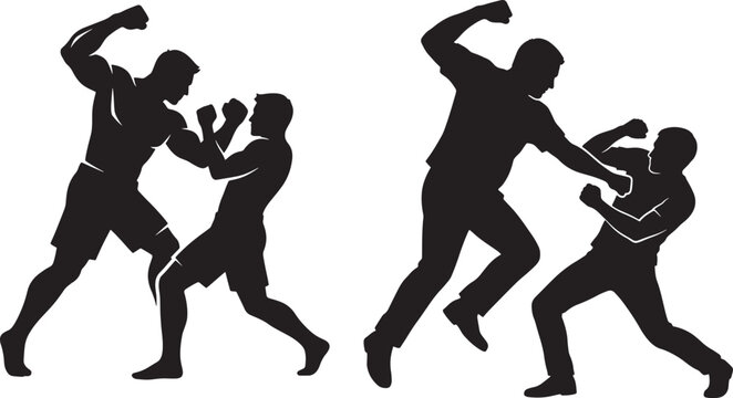 Silhouettes depicting aggressive fighting and physical conflict with fighting conflict aggression violence silhouette struggle confrontation physical hostility competition adversary