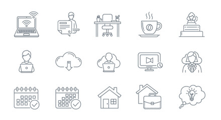 Fototapeta premium Remote Work and Office Icon Set