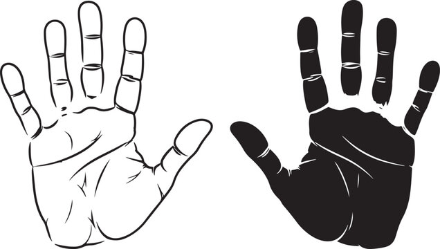 Human palm handprints outline and silhouette isolated on white background with palm print palm reading silhouette palmistry isolated illustration identity biometric recognition fingerprint