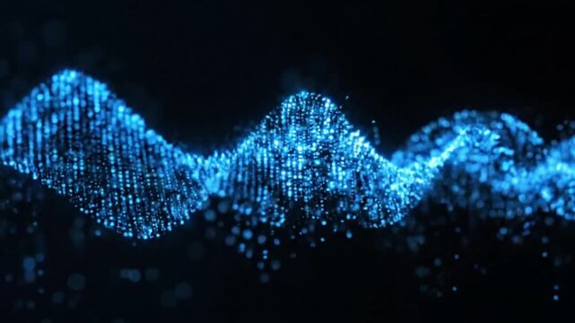 Abstract Blue Glowing DNA Double Helix Particle Wave Animation