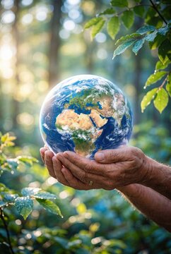 Hands Holding Planet Earth Representing Sustainability