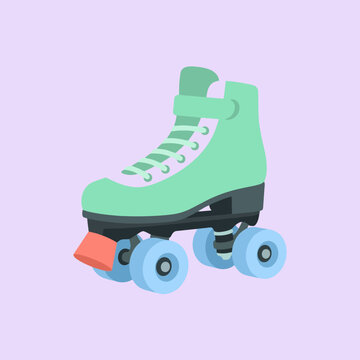 A mint green retro roller skate with blue wheels