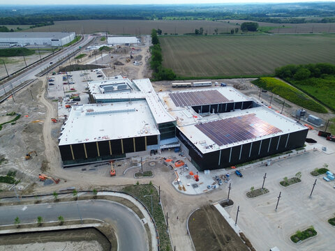 aerial view of Fieldgate Sports Centre under construction