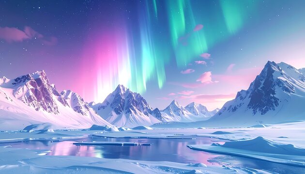 A serene snowy mountain landscape under the aurora borealis (4)