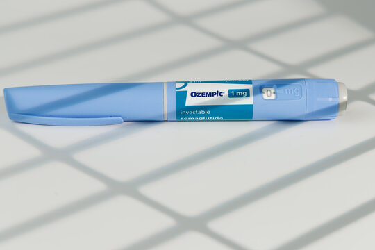 Blue ozempic glp1 injection pens for subcutaneous diabetes management and medical obesity treatment on isolated white background. In Barcelona -Spain; June 25, 2026.