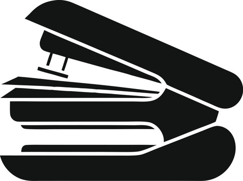 Open Desktop Stapler Fastening Paper Sheets Black Silhouette Vector Minimal Transparent Office Supply Commercial Premium Stock Illustration Graphic Asset