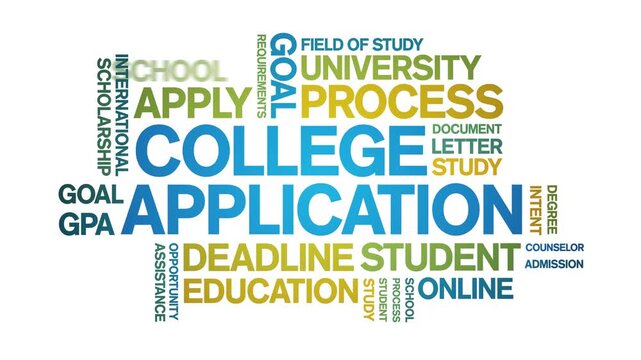 College Application animated word cloud-text design animation tag kinetic typography seamless loop.