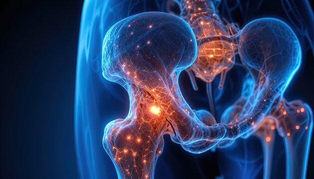 Glowing Hip Joint Anatomy with Inflammation