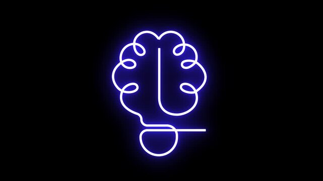 Neon brain light bulb animation: continuous line concept for innovation and creativity