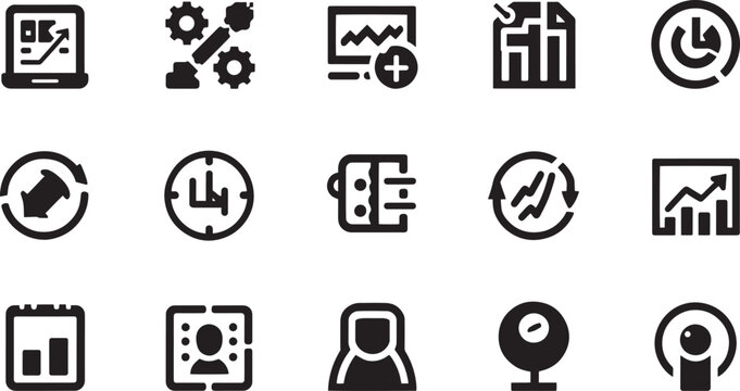 Business workflow data mapping and sequential technical logic line icon set