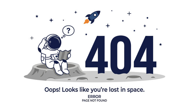 Astronaut sitting on moon rock lost in space with rocket flying by error
