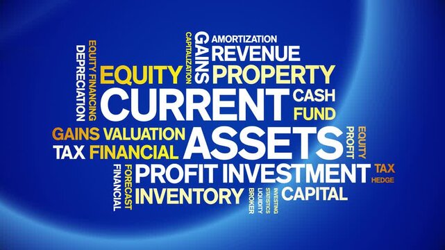Current Assets animated word cloud-text design animation tag kinetic typography seamless loop.
