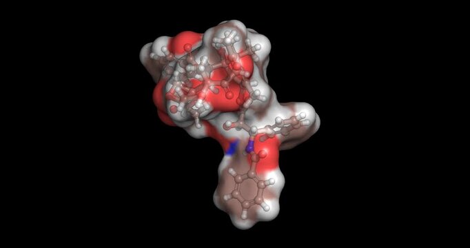 Paclitaxel, drug for advanced gynecological and thoracic malignancies, 3D molecule 4K spinning