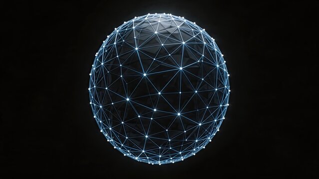 Futuristic glowing blue network sphere, digital data connection nodes, abstract technology background for global communication and artificial intelligence concepts