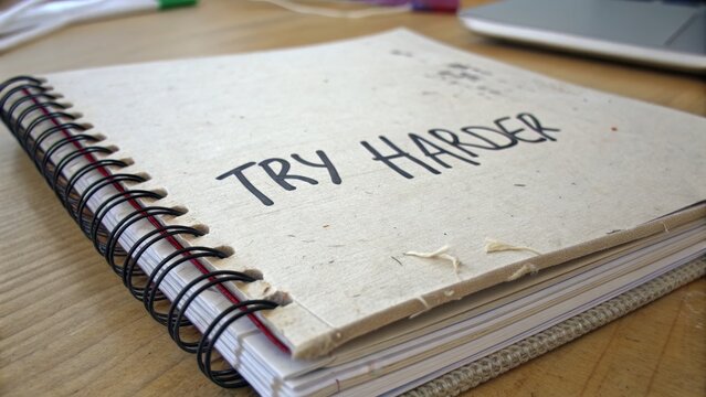Inspirational Notebook with 'Try Harder' Motivational Quote on Cover