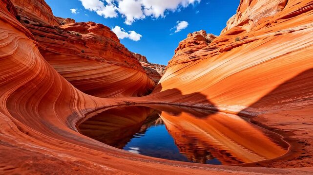 Red rock canyon with water reflection