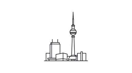 Berlin Skyline Icon: Fernsehturm and modern buildings outline illustration © Yunan