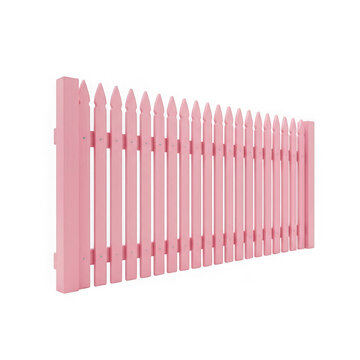 Pink wooden picket fence on white background isolated on transparent background