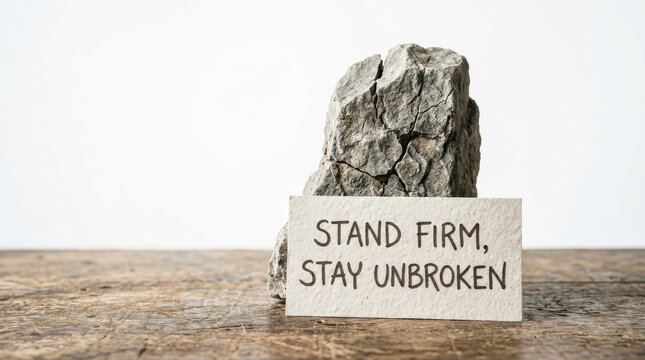 Large stone with a message to stand firm and stay unbroken