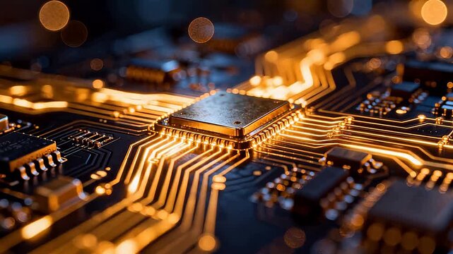 Closeup of illuminated circuit board