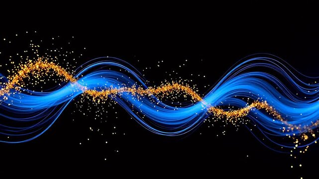 Blue and gold wavy light particles