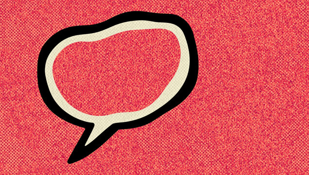 Retro pop art speech bubble on textured red halftone background