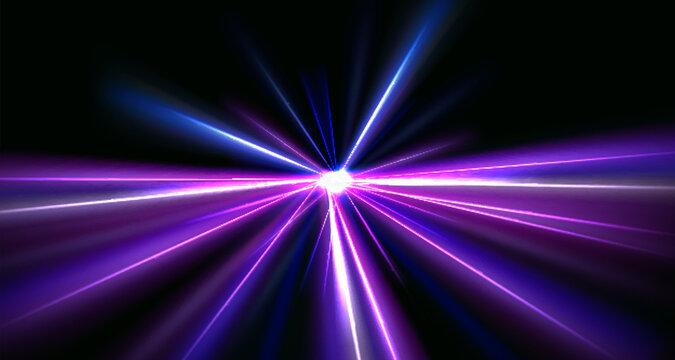 Laser light beam with bright glow and flare isolated png transparent background, neon blue light