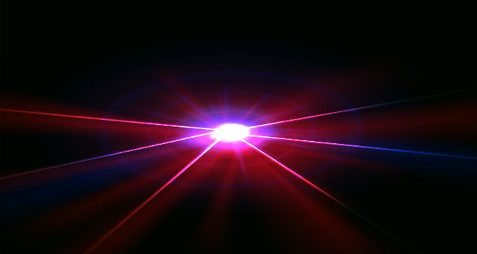 Neon laser light beam isolated on transparent background png with glowing starburst and sparkle, bright red light ray effect, futuristic technology energy beam