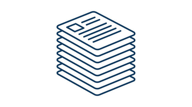 Isometric stack of paper documents and office files